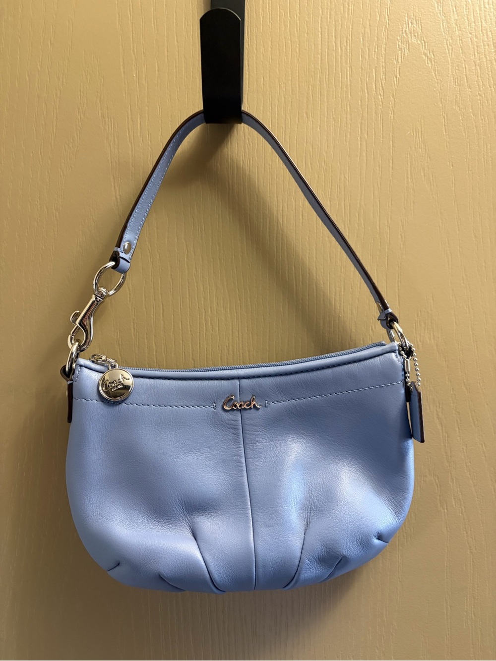 Coach Powder Blue Leather Shoulder Bag with Gold Hardware - Picture 1 of 5